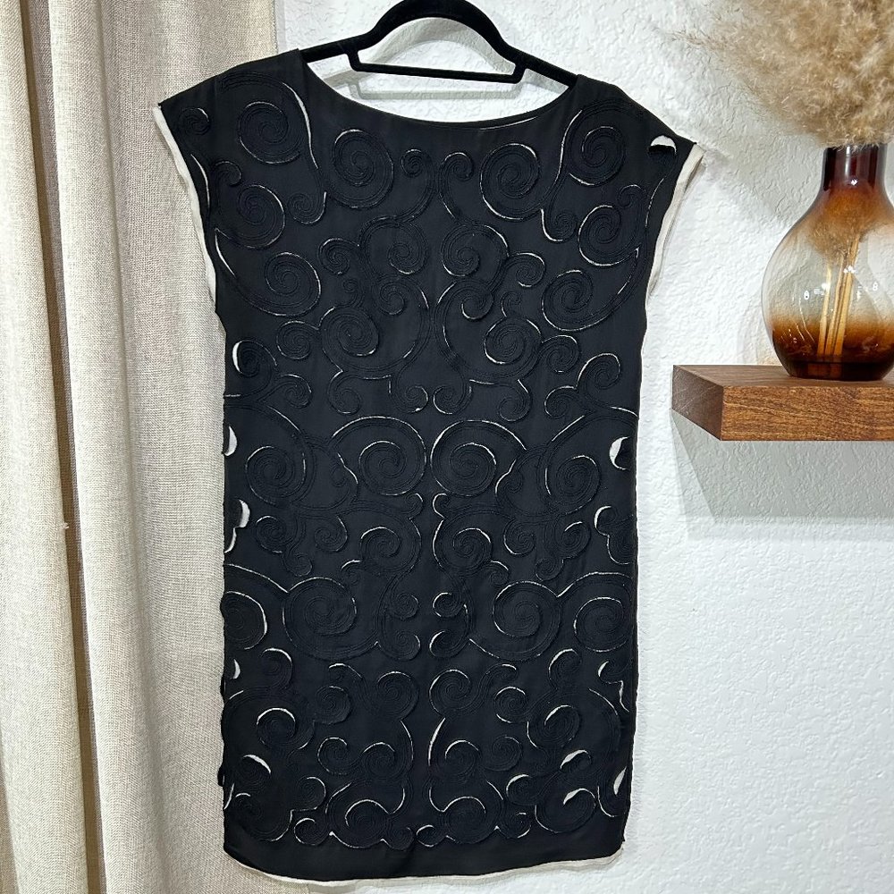 Catherine Malandrino Shift Dress in Black w/ Cream Underlay - Size XS